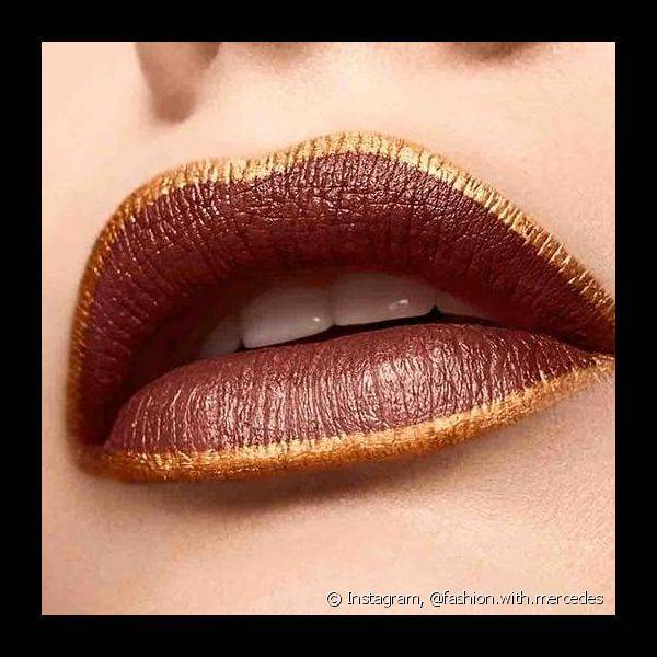 Os batons marrom e dourado podem se unir para uma maquiagem elegante nos l?bios (Foto: Instagram @fashion.with.mercedes)